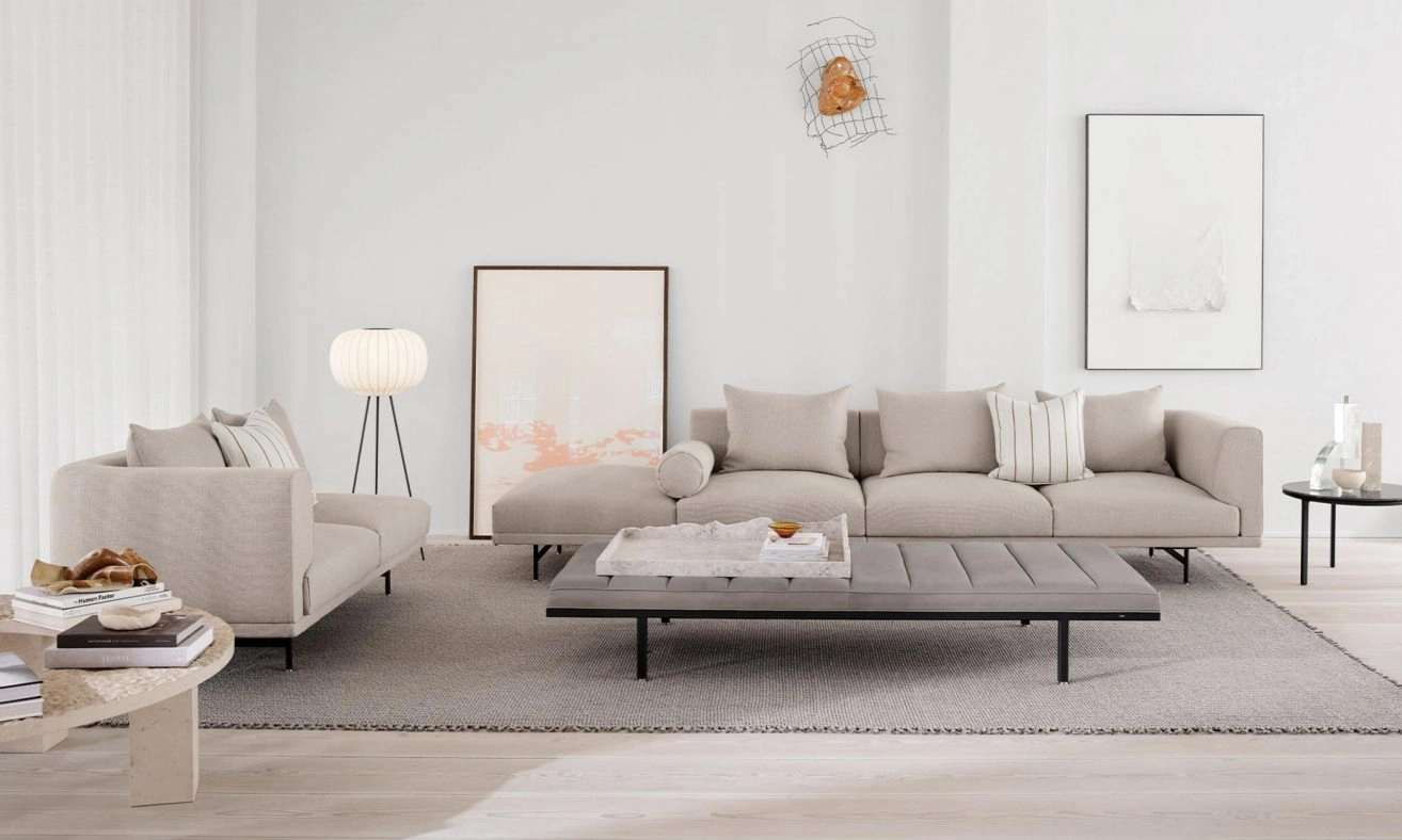 Vipp 581 Paper Floor Lamp overview showing textured paper shade on dark oak tripod base in minimalist interior setting