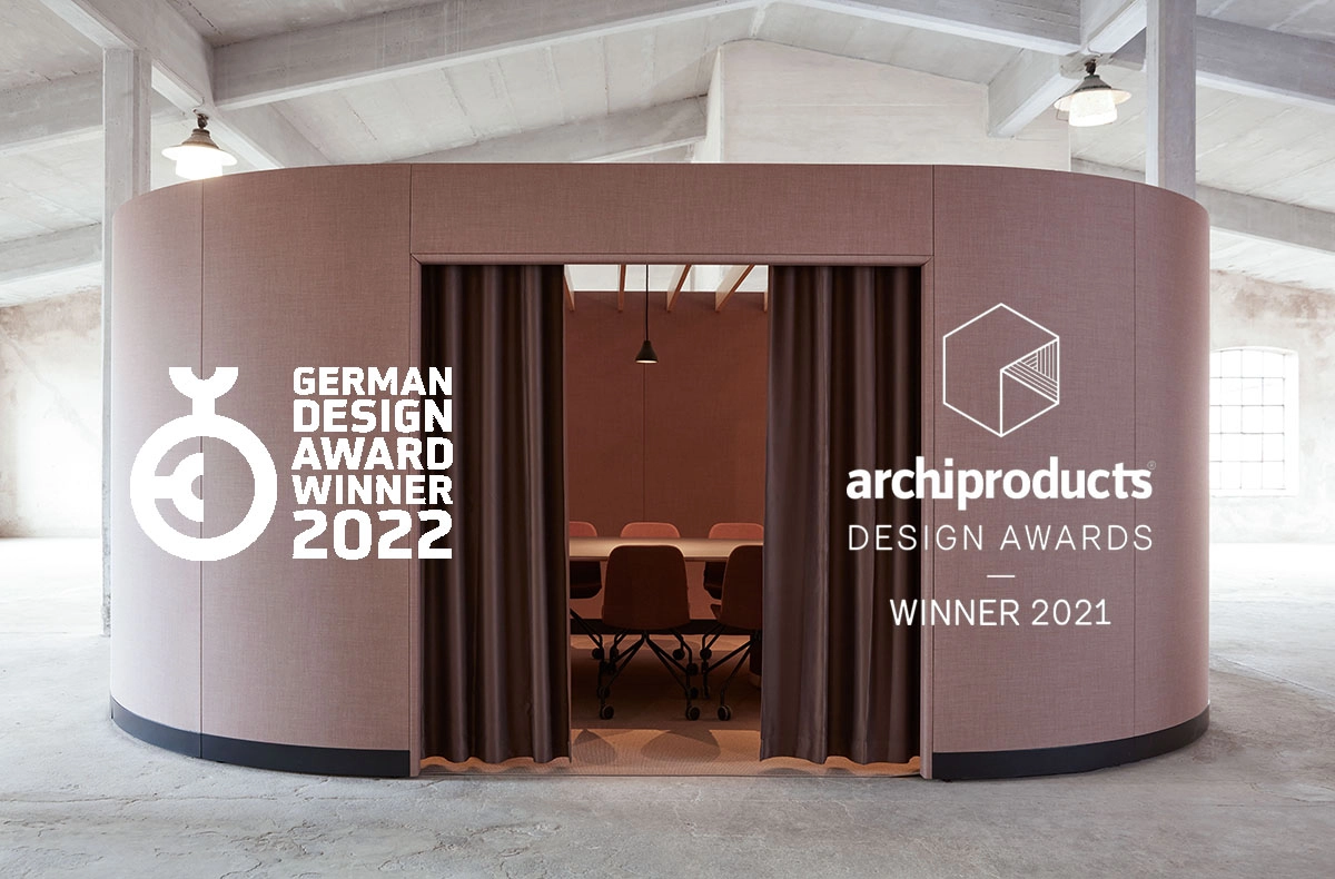 BuildUp meeting pods by Kauppi & Kauppi showing forest-inspired acoustic design for Glimakra Sweden