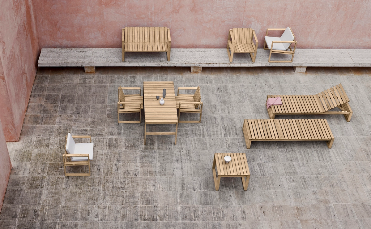 omplete Indoor-Outdoor series showing chairs, tables, and benches for versatile use environments