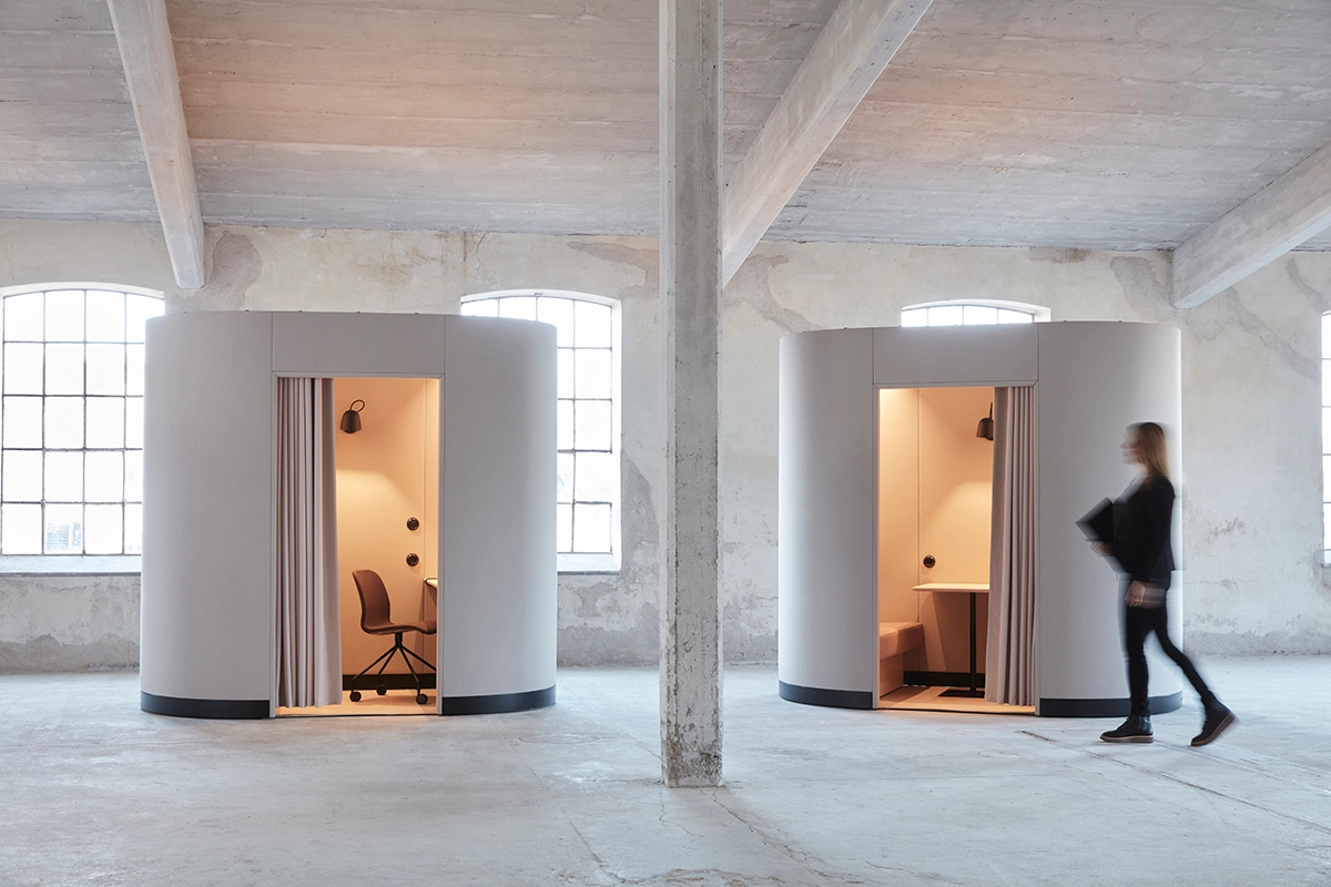 BuildUp Pods acoustic meeting rooms with forest-inspired design by Kauppi & Kauppi for Glimakra
