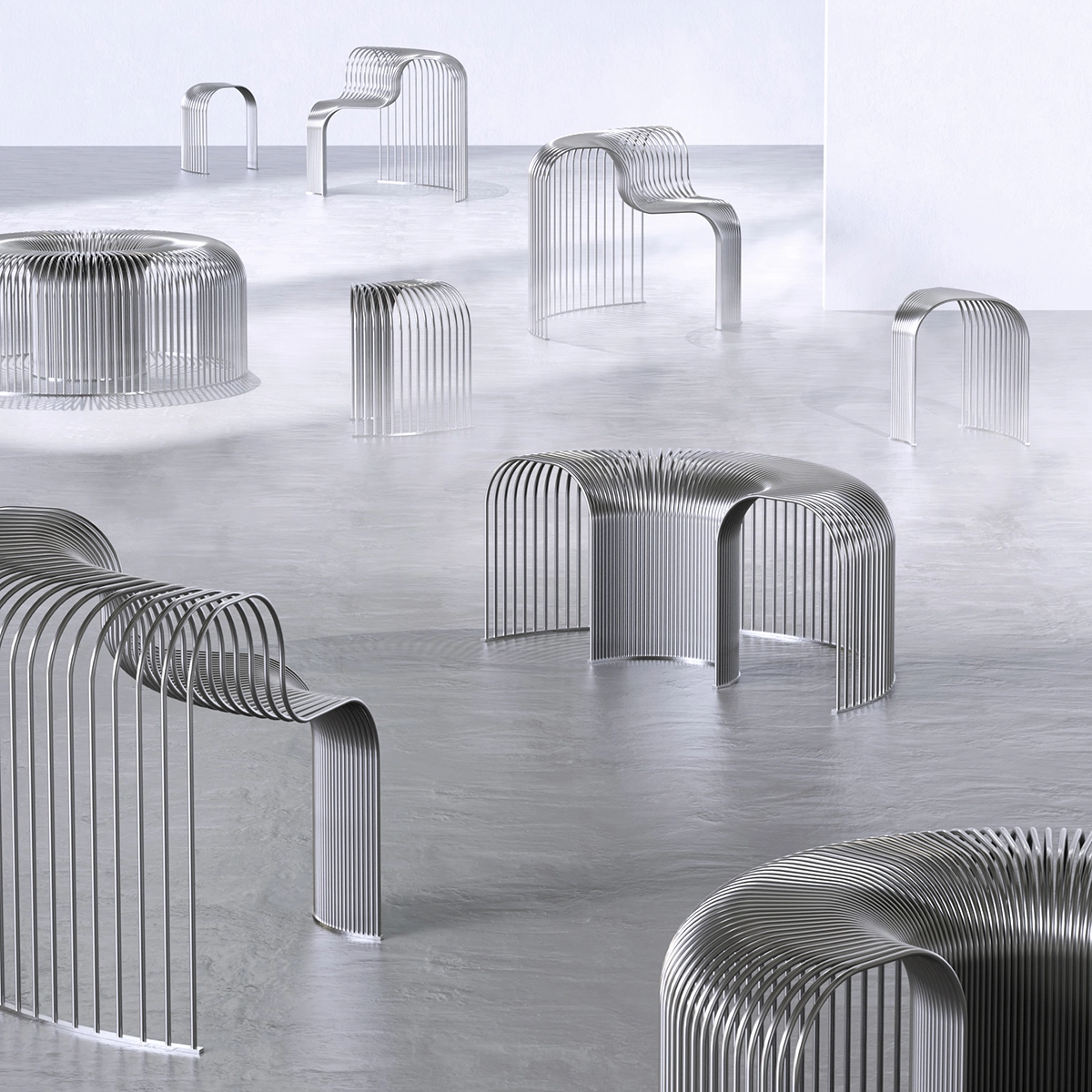 Seats System collection displaying various configurations for contemporary public space applications