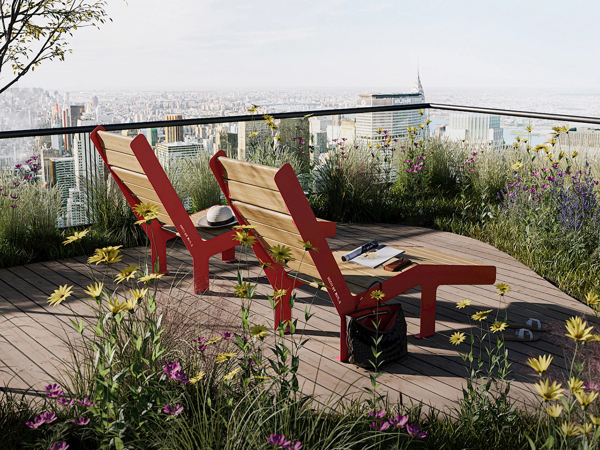 High Sunchair by Mats Aldén for Nola featuring angled backrest and deck chair inspired outdoor design
