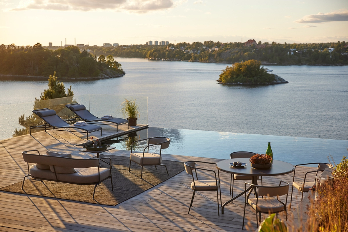 Arholma outdoor collection by Alexander Lervik for Skargaarden featuring minimalist aluminum frames