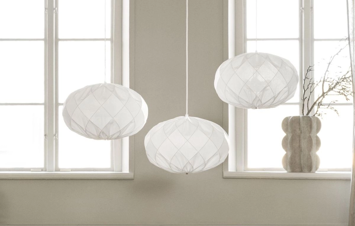 Pia Mandarin pendant oblate globe citrus form Garsnas Swedish lighting design white cotton