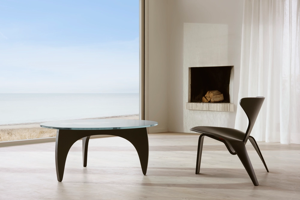 PK60 coffee table Poul Kjærholm Fritz Hansen tempered glass pressure molded veneer mid-century Danish