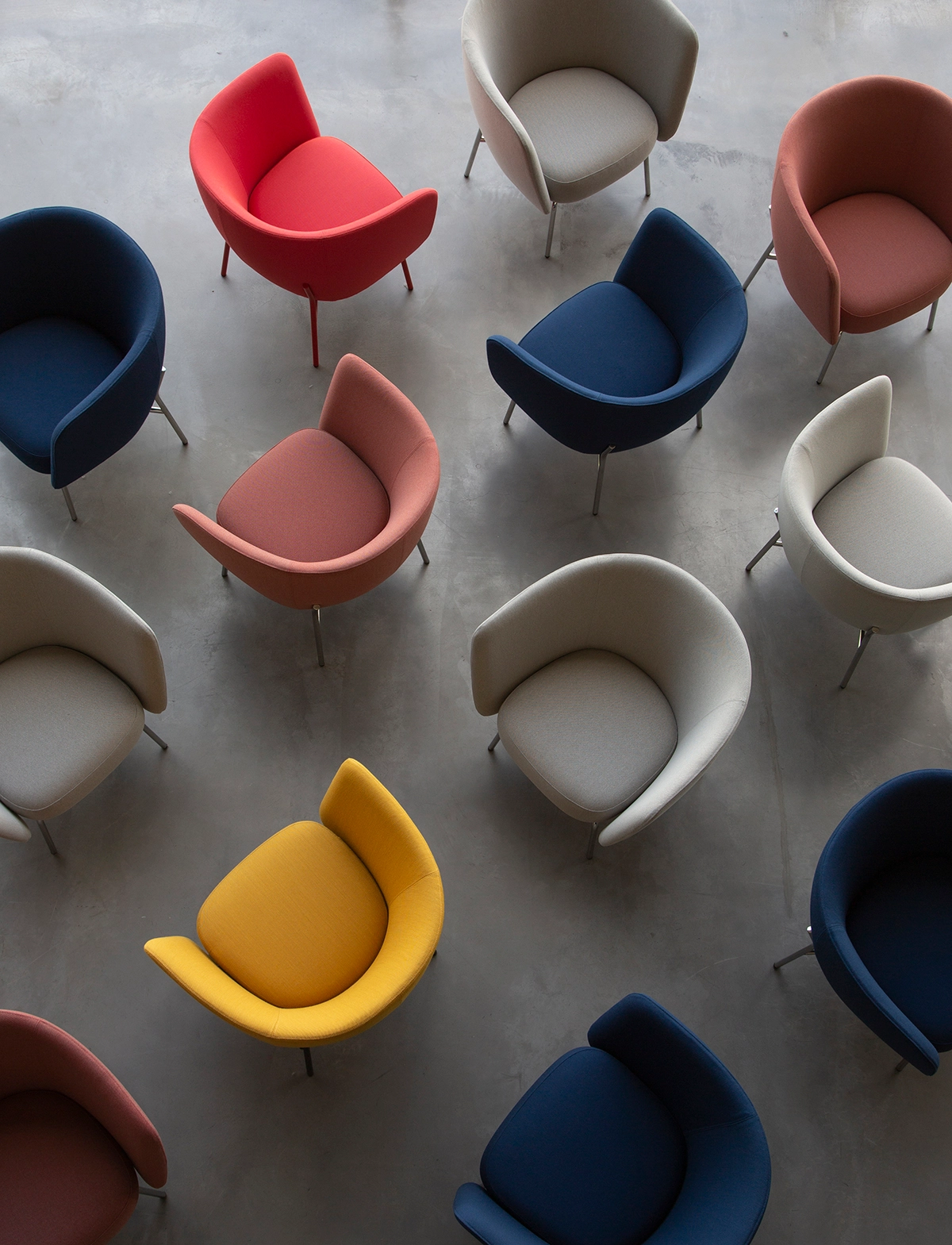 Aura Bold collection displaying various upholstery options with compact easy chair dimensions