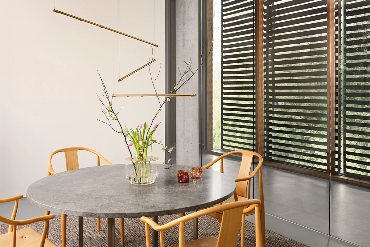 Fritz Hansen Oneline by Kasper Kjeldgaard featuring minimalist line design and precision metal craftsmanship