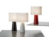 Complete Ella lamp collection featuring black white red lacquered base options light fabric shade various size configurations