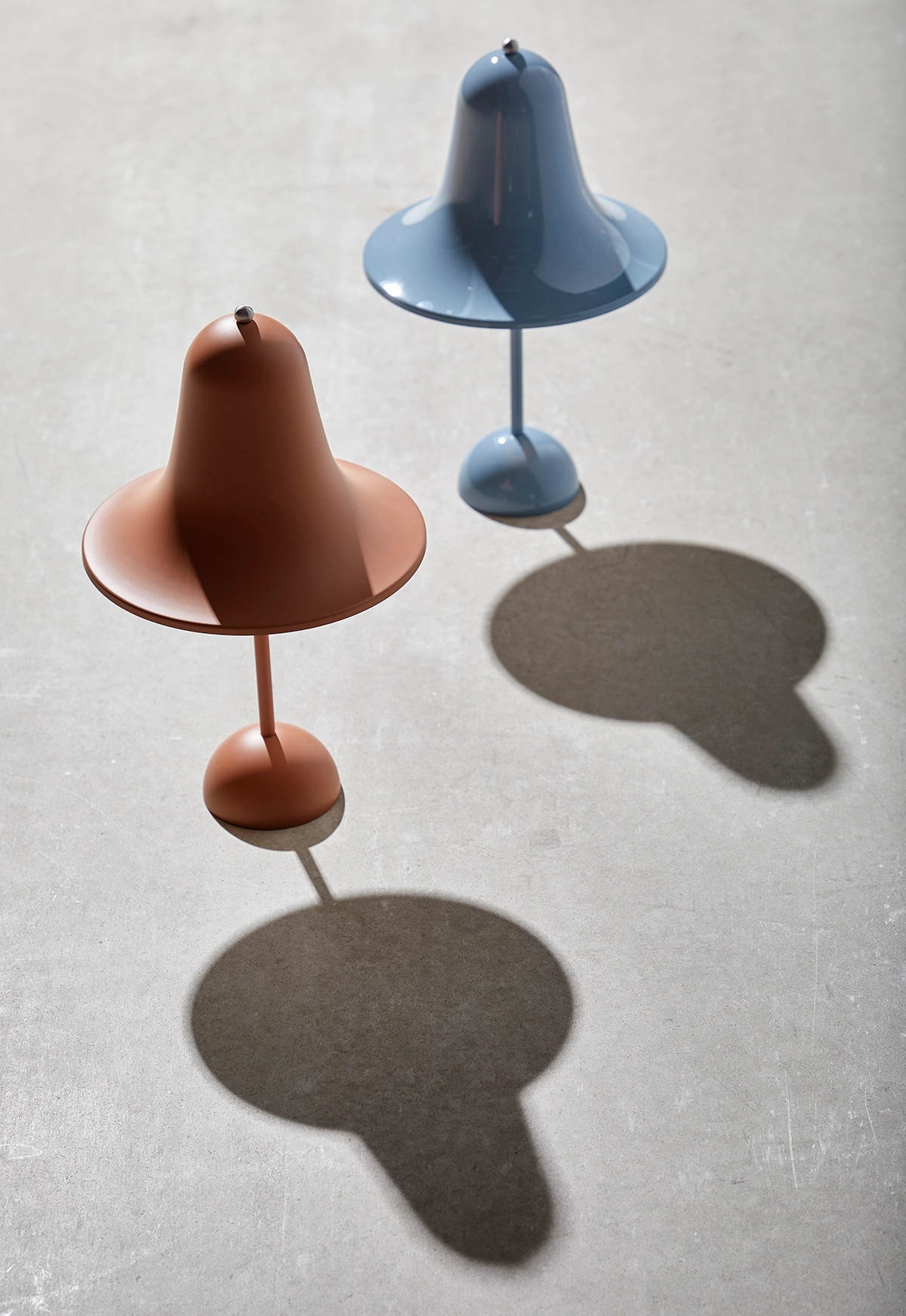 Verpan Pantop collection overview showing new terracotta dusty blue colours alongside classic range Verner Panton design