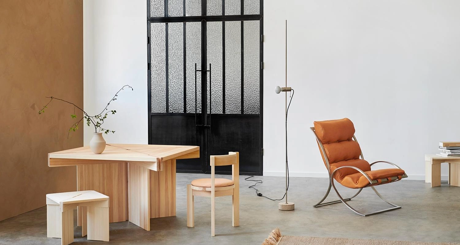 Sverre Fehn collection by Fjordfiesta featuring Norwegian pine furniture from the Pritzker Prize winning architect