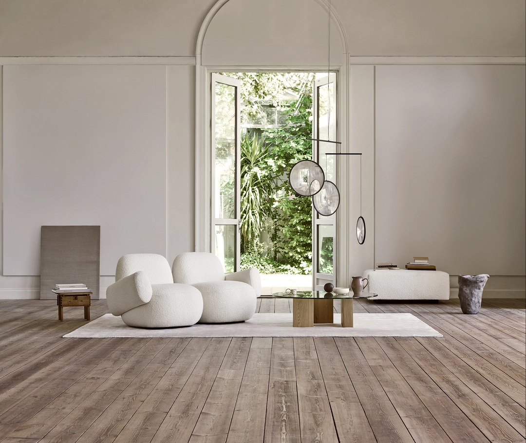 LAB15 Havana chair overview Eilersen showing bulbous pebble-like pouffe center Art Deco Cuban inspired organic shapes