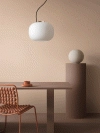 Porla pendant lamp by Halskov Dalsgaard for Ateljé Lyktan showcasing Scandinavian design with oak and opal glass shade