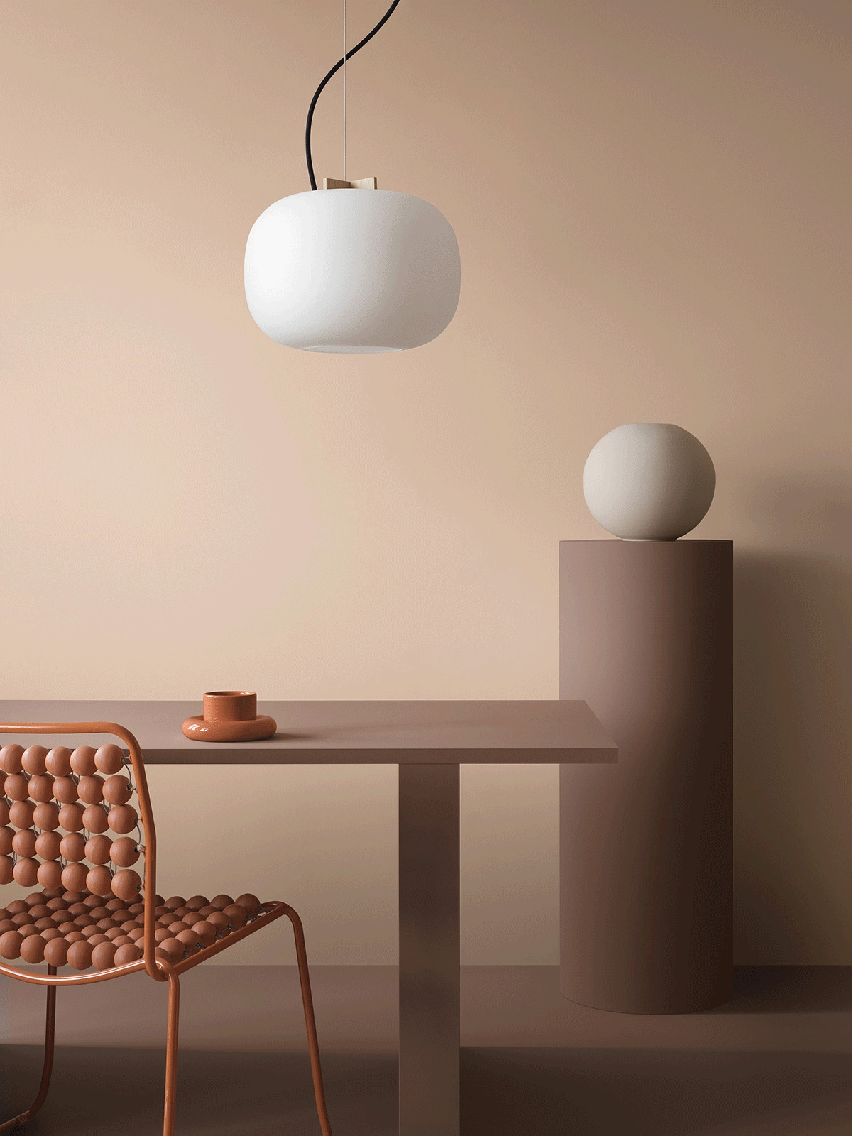 Porla pendant lamp by Halskov Dalsgaard for Ateljé Lyktan showcasing Scandinavian design with oak and opal glass shade