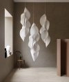 Shell collection overview displaying various sizes and configurations of hemp fiber acoustic pendants