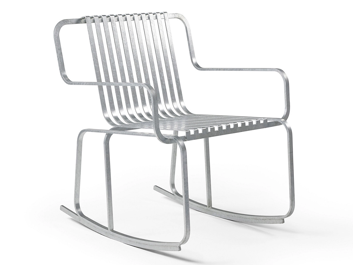 Verv rocking chair by Fanny Axnér and Siri Boekhout for Nola in galvanized steel with generous proportions