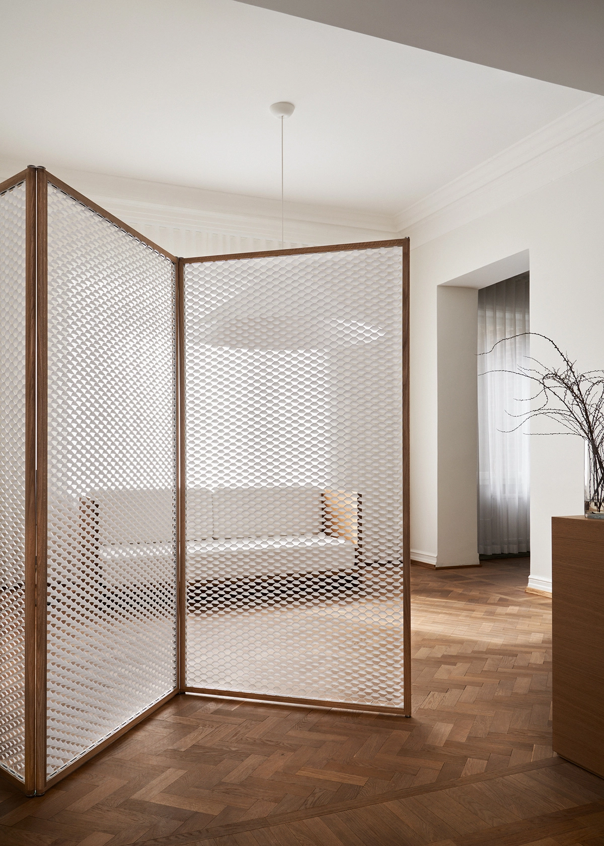 Reverso room divider Ann Idstein unique light control visual noise reduction playful design workspace solution