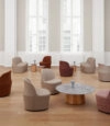 Gomo lounge collection featuring clean horizontal lines and generous upholstery designed by Hugo Passos for Fredericia