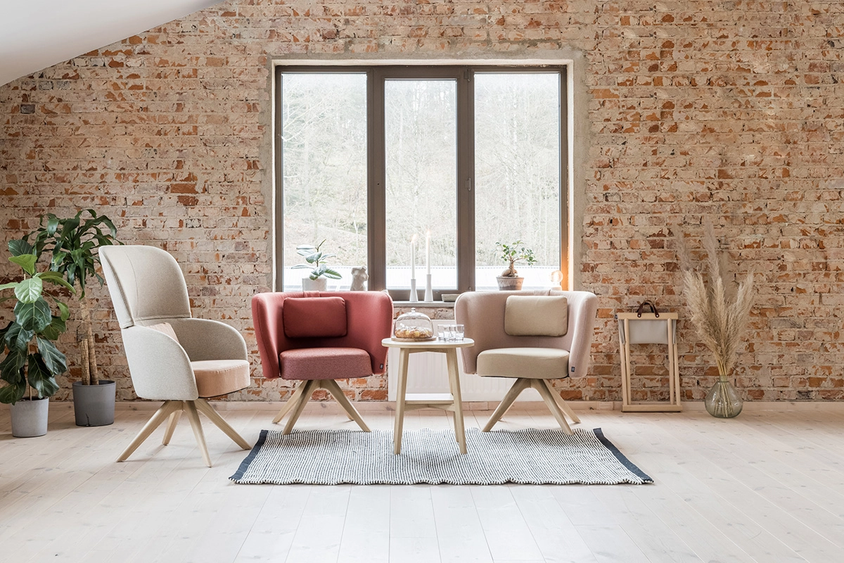 Humlan furniture collection by Eva Schildt for NC Nordic Care featuring inclusive seating and tables with welcoming forms