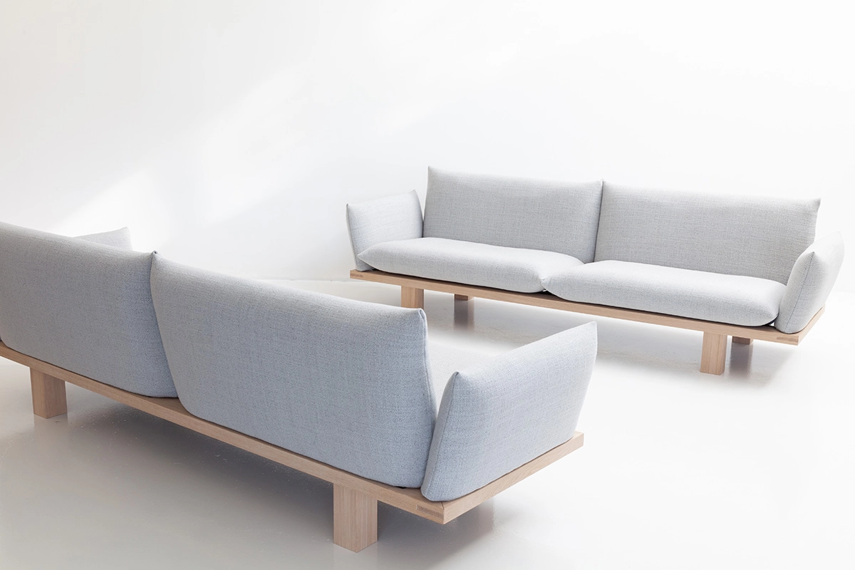 Lars Tornøe's minimalist sofa design for LK Hjelle featuring essential components and clean geometric lines