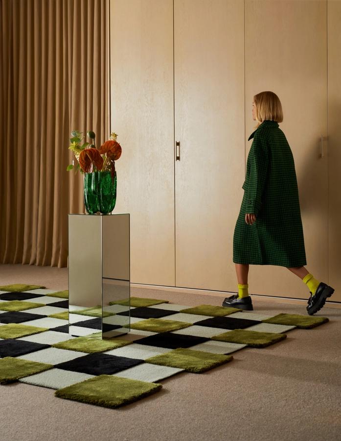 Segment rug collection by Tekla Evelina Severin for Ogeborg featuring geometric shapes and bold color compositions