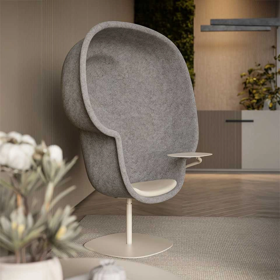 HUBBE easy chair by Timo Hoisko and Matti Korpela for Martela featuring integrated acoustic properties with privacy-enhancing design