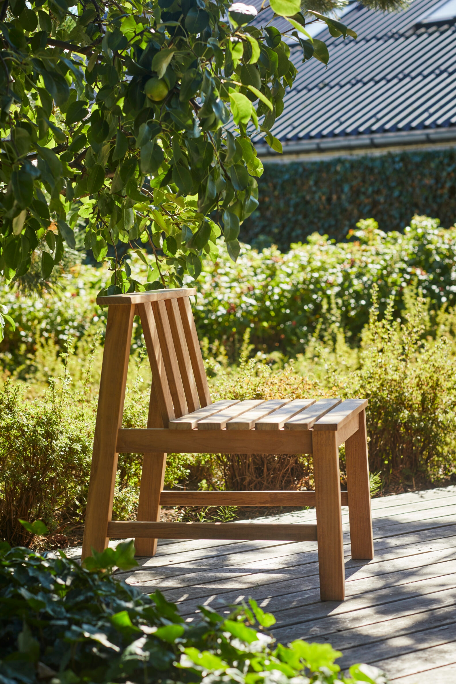 Plank outdoor chair by Aurelien Barbry for Skagerak in FSC-certified teak with horizontal plank design