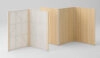 Maku screen variants displayed together—wooden, textile-covered, and translucent washi paper versions.