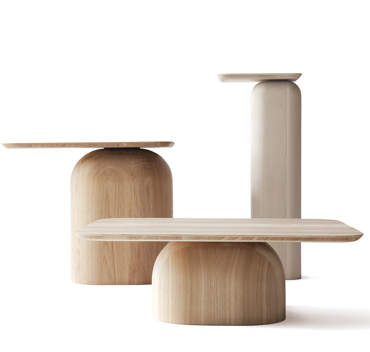 April table set by Swiss designer Alfredo Häberli featuring birch ash oak wood with traditional joinery craftsmanship