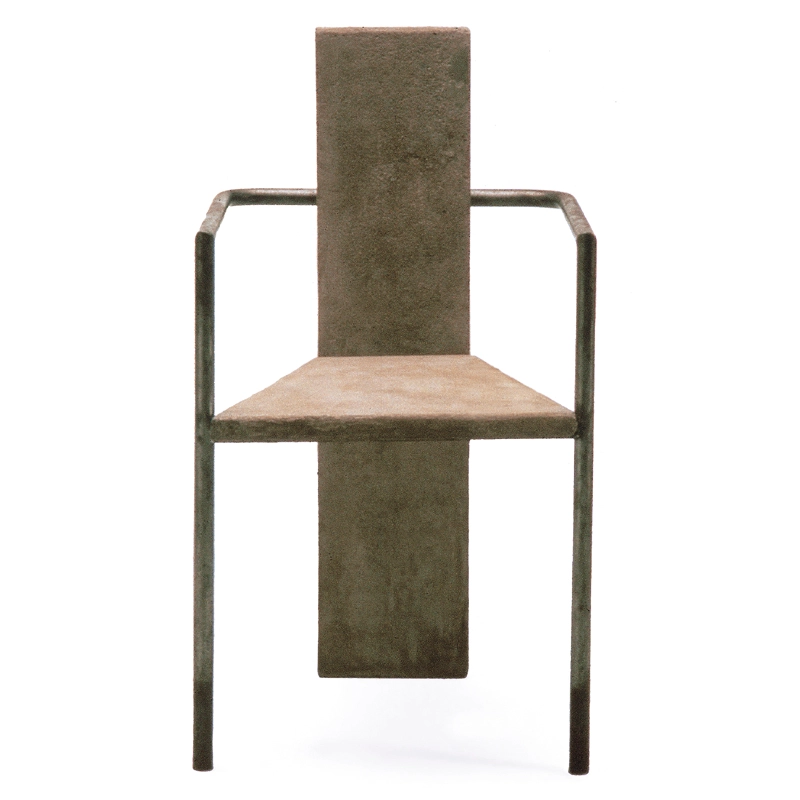 Jonas Bohlin's iconic Concrete Chair from 1981, crafted from iron and concrete as his graduation project at Konstfack. Produced by Källemo in a limited edition of 100 pieces, it challenged conventional Swedish furniture quality concepts.
