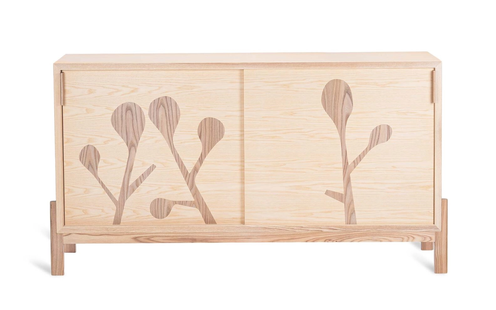 TISTI Cabinet by Thomas Sandell featuring intricate ash and elm intarsia woodworking patterns