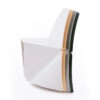 Multiple tri chairs stacked Peter Karpf iform beech plywood space-saving geometric seating design