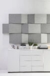 Triline wall panels by Anya Sebton for Abstracta showing triangular acoustic design in modern office setting
