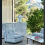 Amanta 1 Seater Naveli 723 frost blue shell_Ava Pyramid Table Lamp_Kofi Table clear reeded glass tabletop walnut base