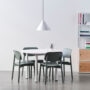 Soft Edge 60_Annex Table Round anodized alu base Really cotton cream tabletop_Compass Pendant 260 brushed alu