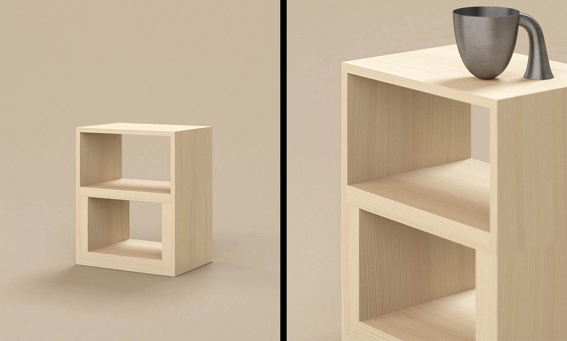 Aldo Bakker Cabinet 2024 crafted from untreated spruce wood with precise geometric proportions