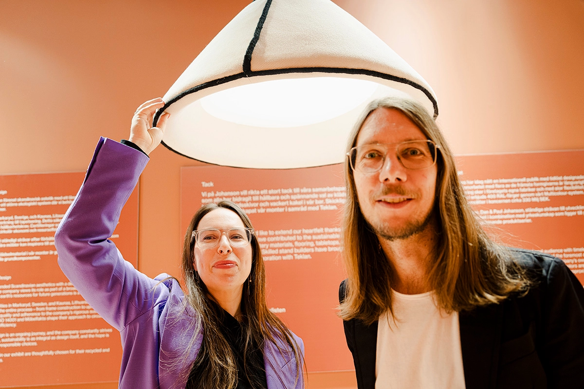Designer duo Färg & Blanche with their SKETCH lamp creation, inspired by their previous Sketch sofa for Johanson Design
