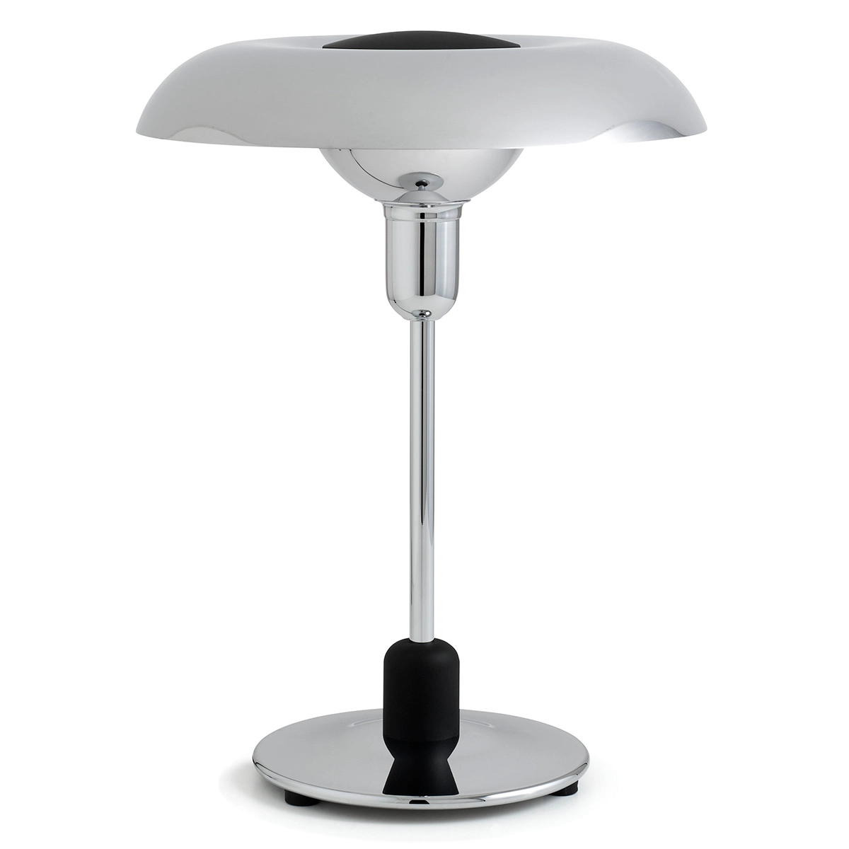 Side profile of RA250 Anniversary desk lamp highlighting elegant chrome finish and mathematical shade angles