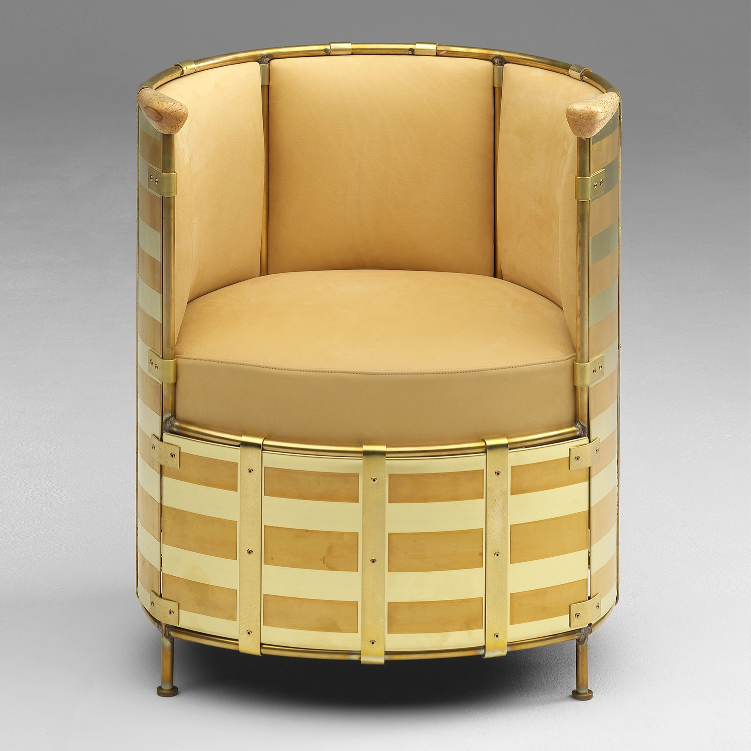 Mats Theselius El Dorado armchair Källemo etched brass frame curly birch handles nubuck leather limited edition