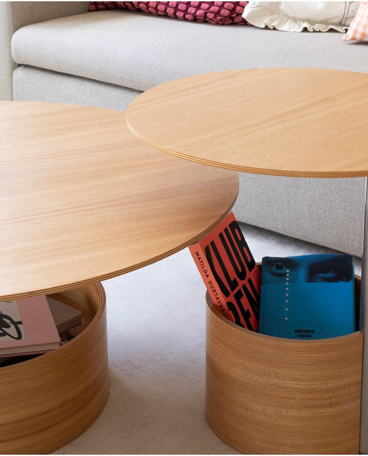 Close-up of Parasol coffee table's precision metal leg construction showing engineering collaboration with Steel Nova